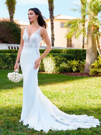 Lace V Neck Slit Bridal Gown by Adrianna Papell 31196 ABC Fashion