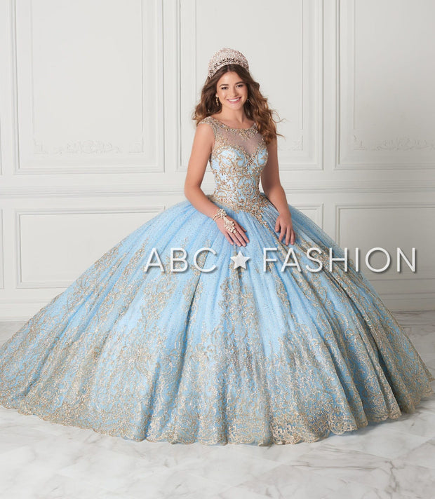 baby blue and gold quinceanera dresses