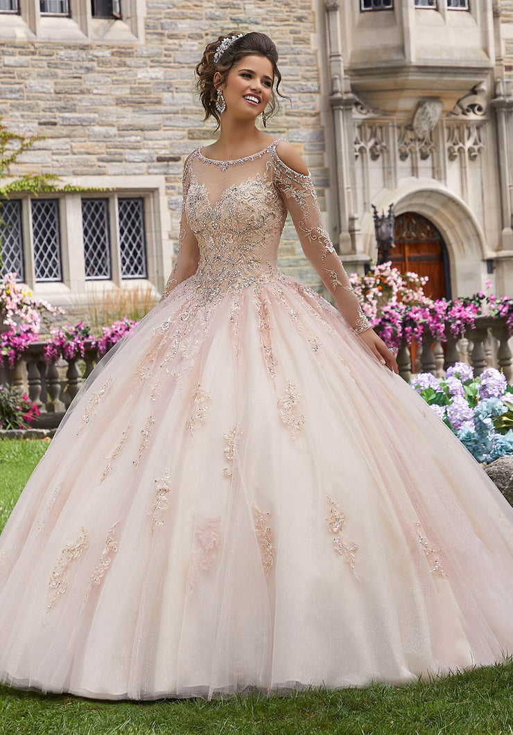 rose gold long sleeve quinceanera dresses