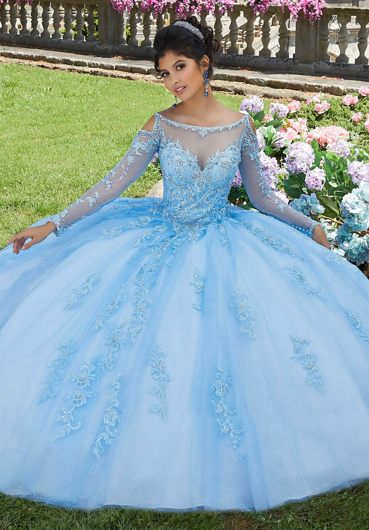 blue long sleeve quinceanera dresses