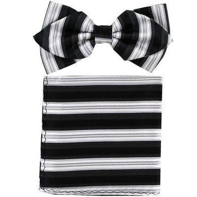 Elizabetta Men's Formal Silk Bow Tie - Ivory & Silver