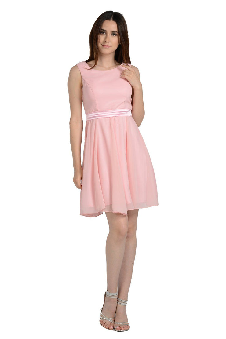 Blush Pink Short Knee Length Chiffon Dress by Poly USA – ABC Fashion