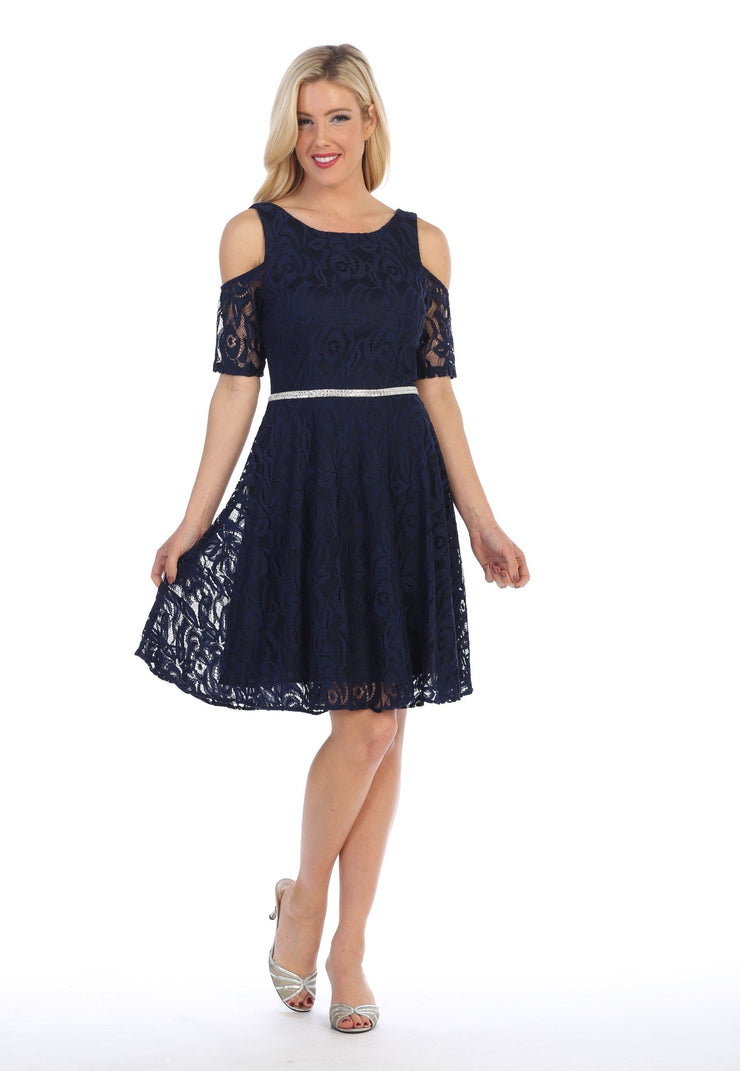 Cold Shoulder Short Lace Dress with Short Sleeves by Celavie 6307 – ABC ...