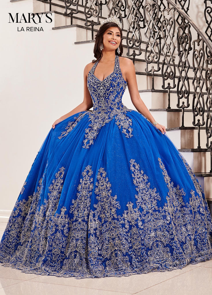 royal blue with gold quinceanera dresses