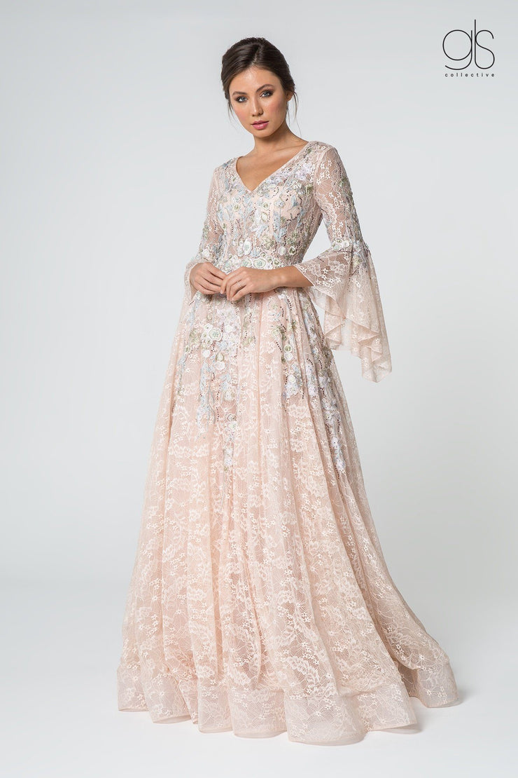 bell sleeve evening gown