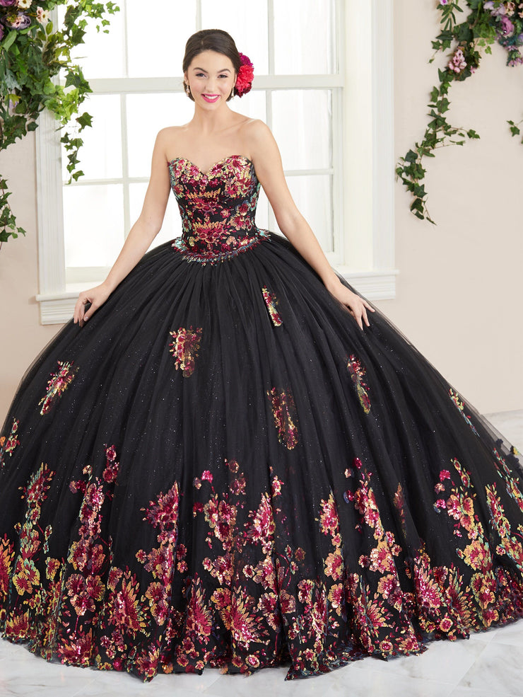 black quinceanera dresses with flowers