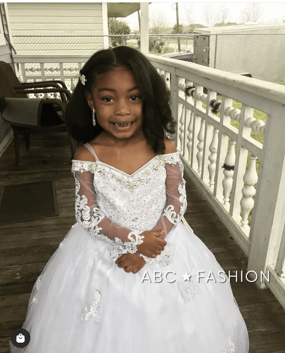 Girls Beaded Lace Off Shoulder Ball Gown with Sleeves – ABC Fashion