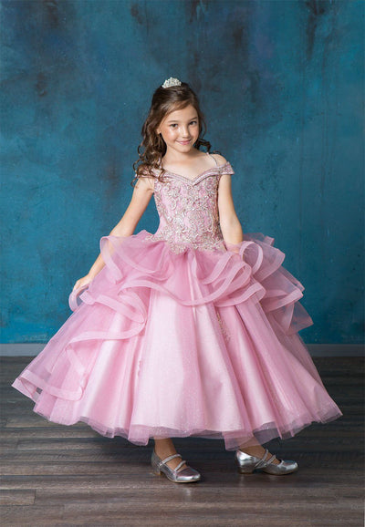 Pretty Sweet Pink Off The Shoulder Long Kids Dresses Photo Shoot A