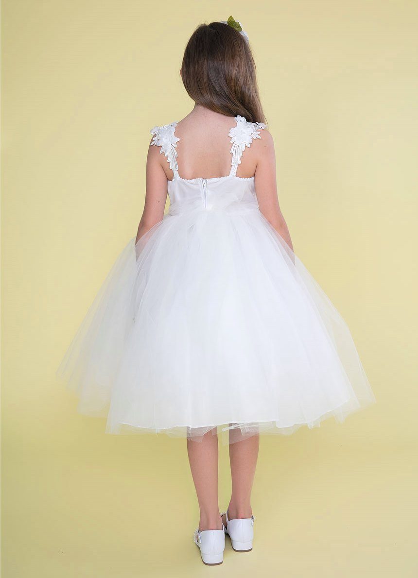 Girls Sleeveless Tulle Dress with Floral Appliques – ABC Fashion