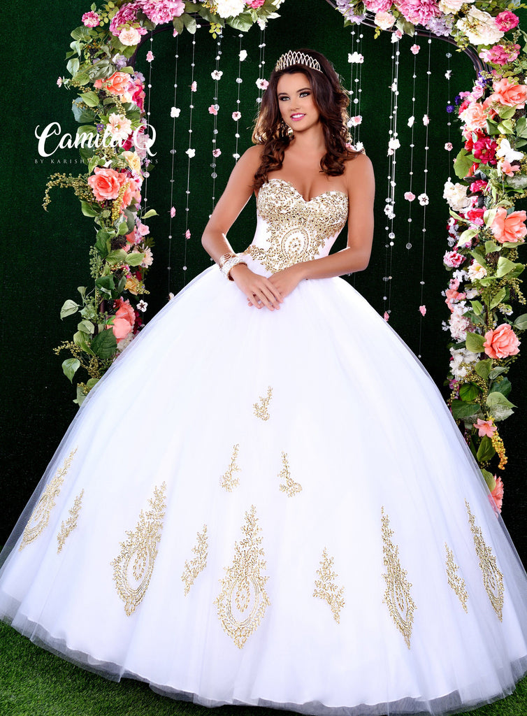 white and gold charro quince dress