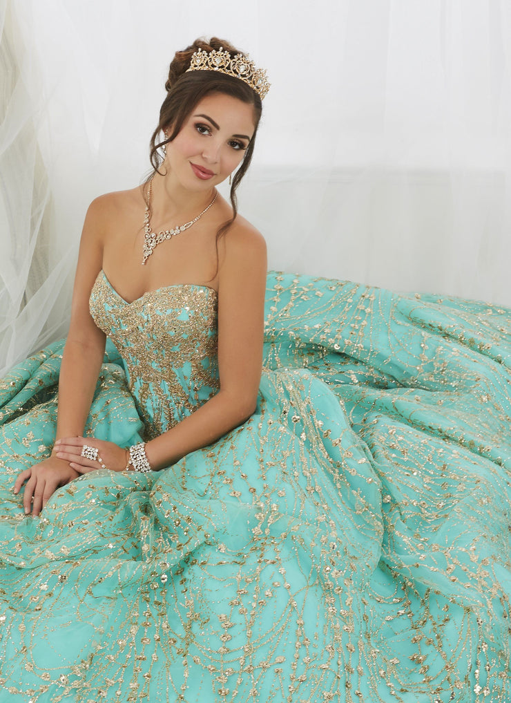 turquoise and gold quinceanera dresses