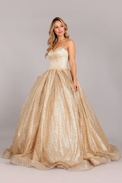 Gold Glitter Strapless Ball Gown by Cinderella Couture – ABC Fashion