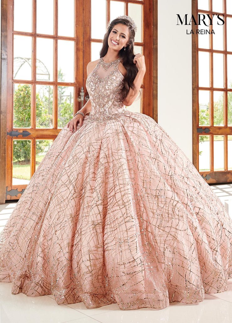 rose gold glitter quinceanera dress