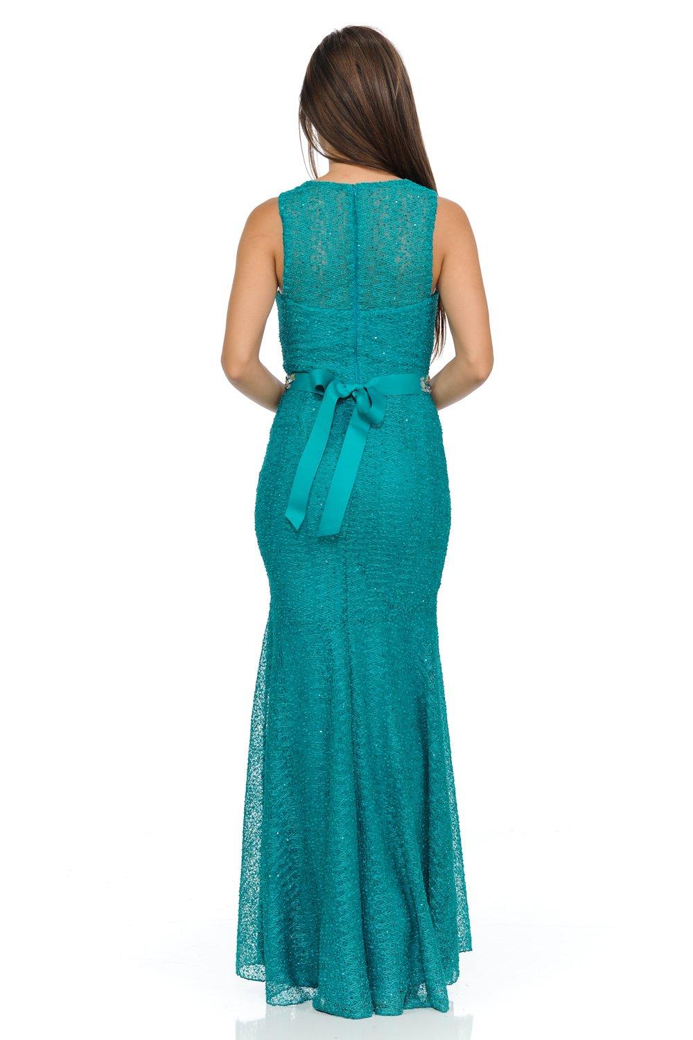 Jade Green Long Lace Mermaid Dress With Back Bow By Lenovia Abc Fashion 1500