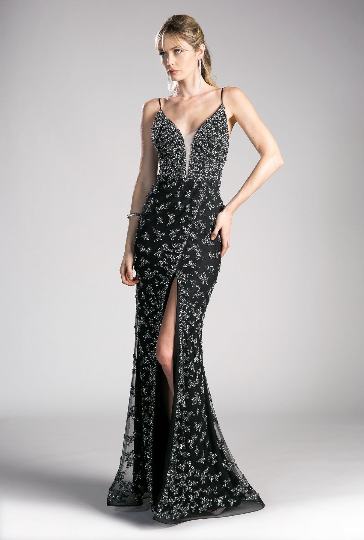 Beaded Sheath Gown with Slit by Cinderella Divine CZ0012 – ABC Fashion