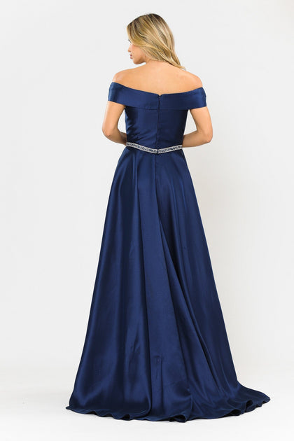 Long Off Shoulder Illusion V-Neck Dress by Poly USA 8680 – ABC Fashion
