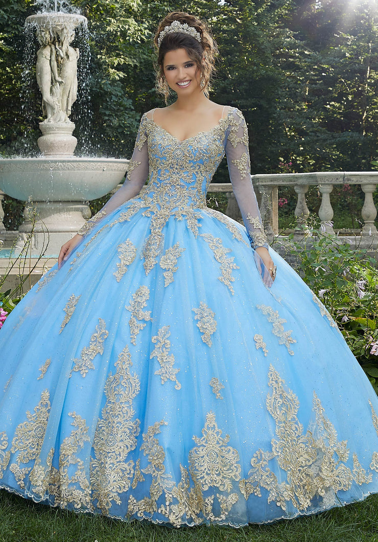 blue long sleeve quinceanera dresses