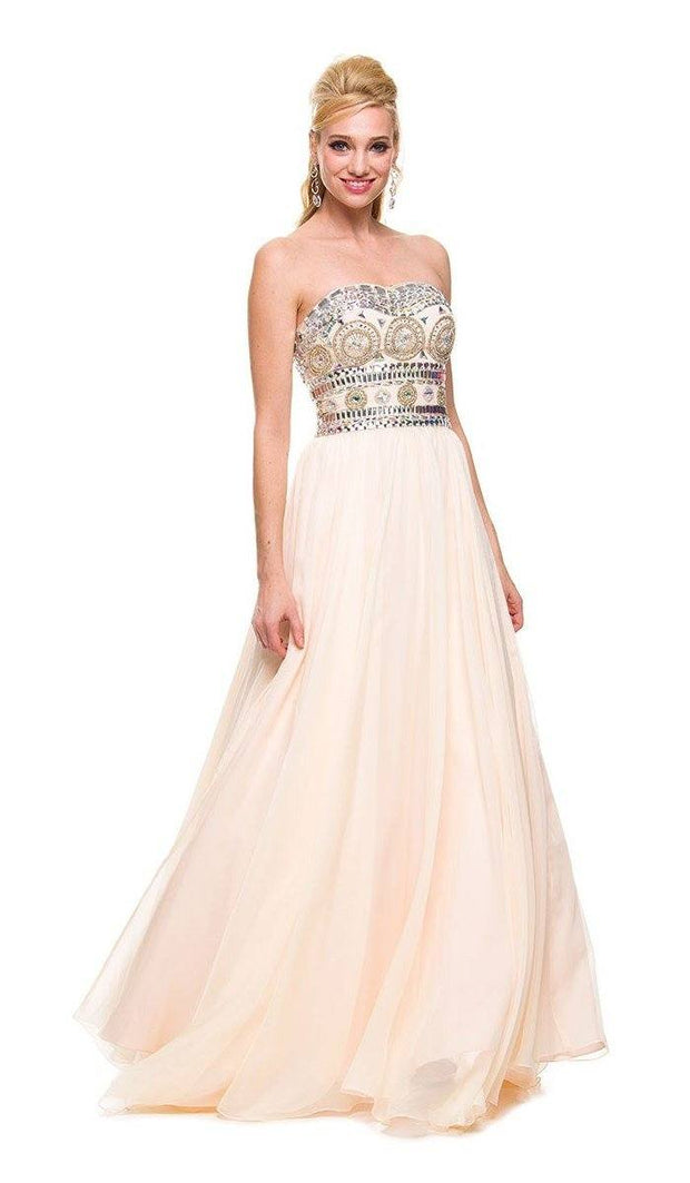 Lovely Long Strapless Beaded Dress by Nox Anabel 8153-Long Formal Dresses-ABC Fashion