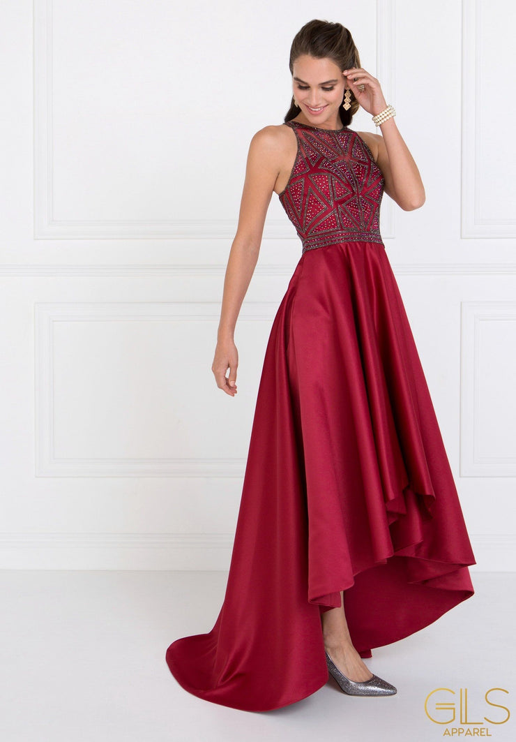 maroon high low dress