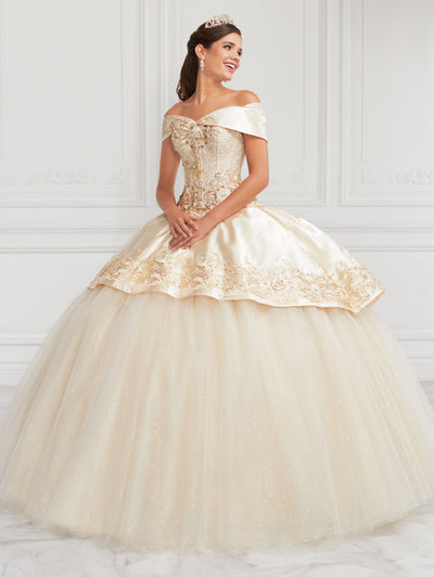 Off-the-shoulder Vintage Ball Gown Gold Applique Quinceanera Dresses S –  SELINADRESS