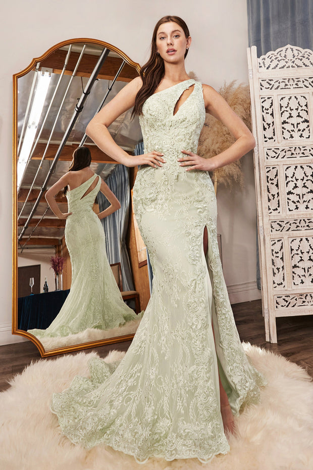 One Shoulder Lace Gown by Cinderella Divine CD973