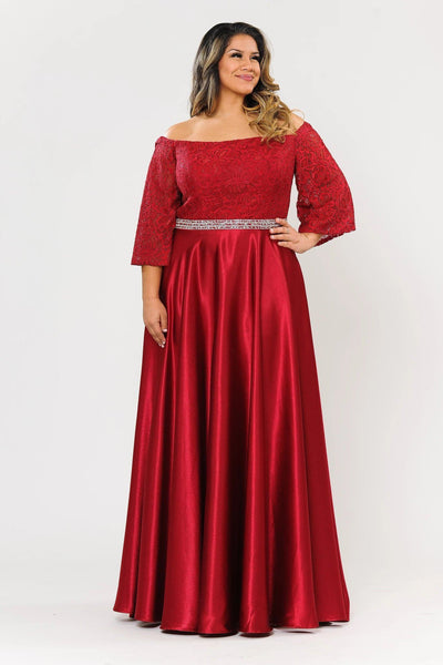 Plus Size Embroidered Long Off Shoulder Dress by Poly USA W1064