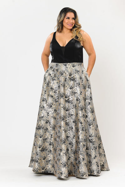 Plus Size Long Floral Lace V-Neck Dress by Poly USA W1090 – ABC Fashion