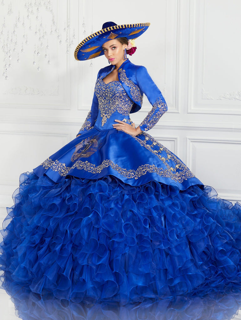 blue and gold charro dress