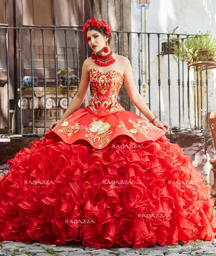 Ruffled Charro Quinceanera Dress By Ragazza Fashion M13 113 Abc