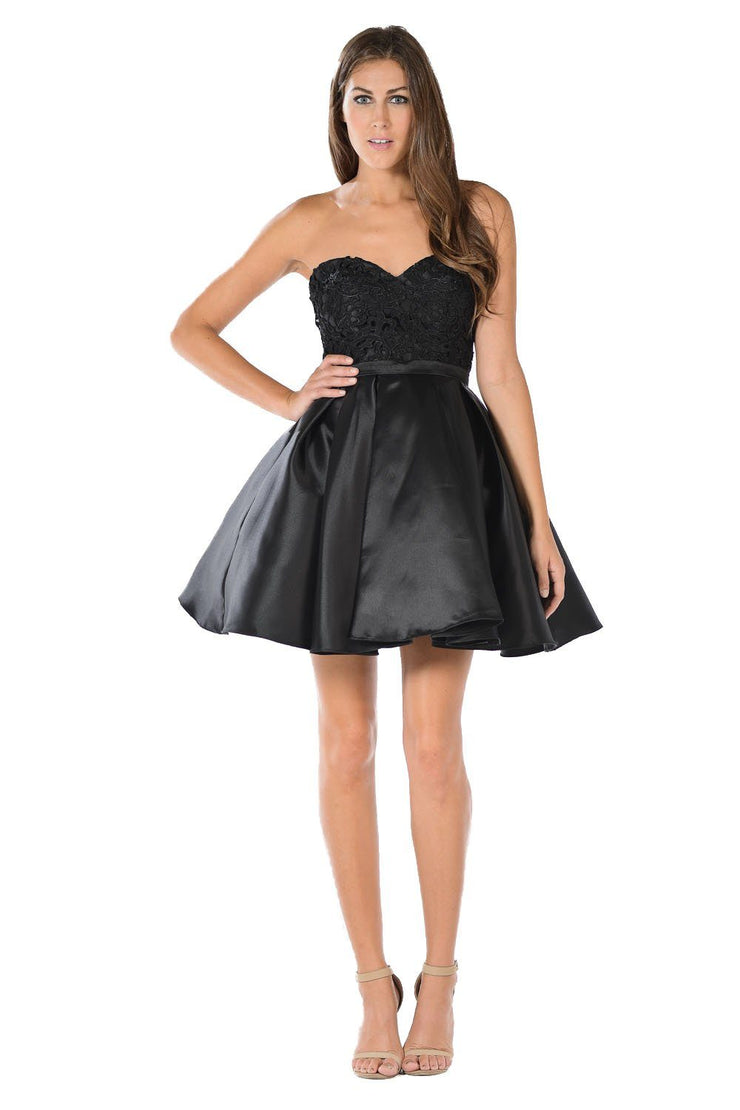 strapless short black dress