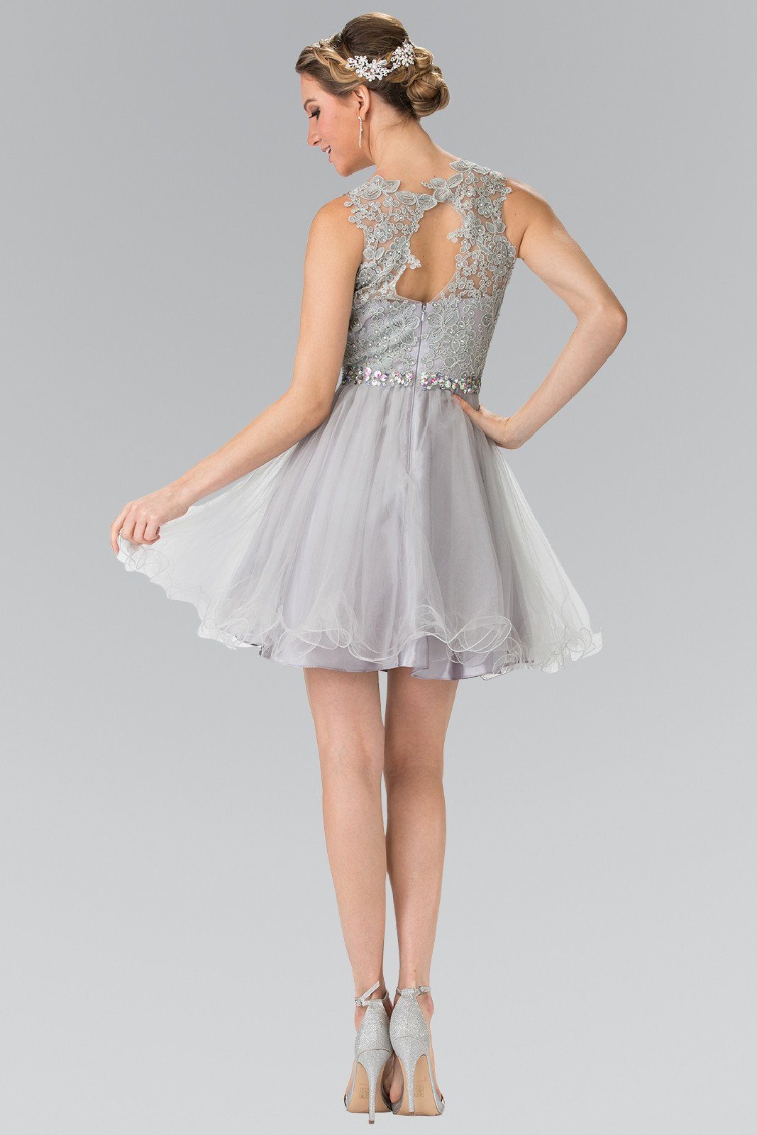 Short Sleeveless Dress with Lace Illusion Top by Elizabeth K GS2375 ...