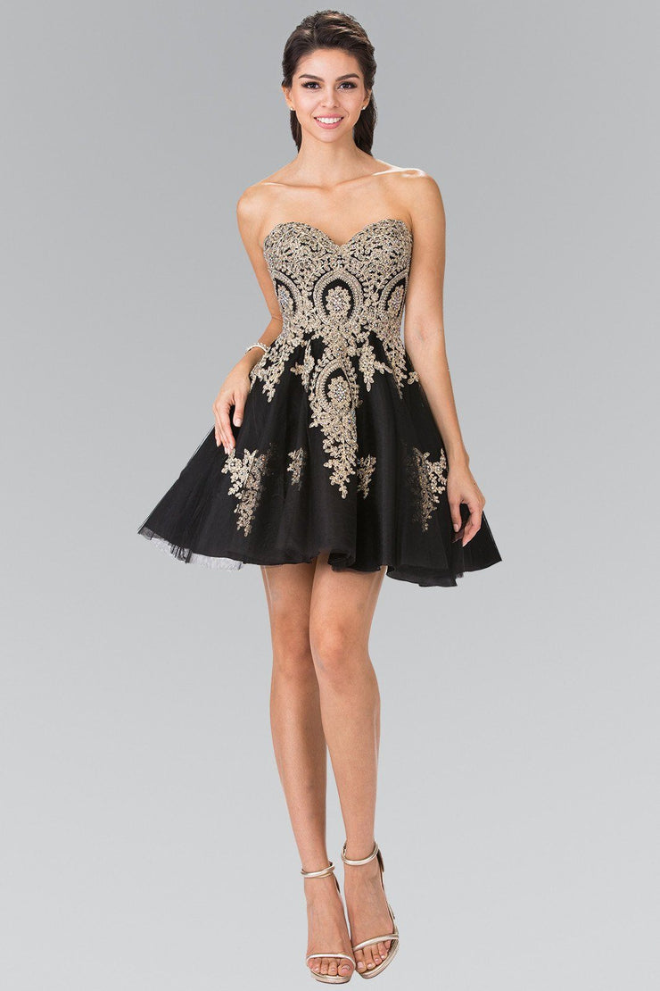 Short Strapless Dress With Gold Lace Applique By Elizabeth K Gs2371 Abc Fashion 0811