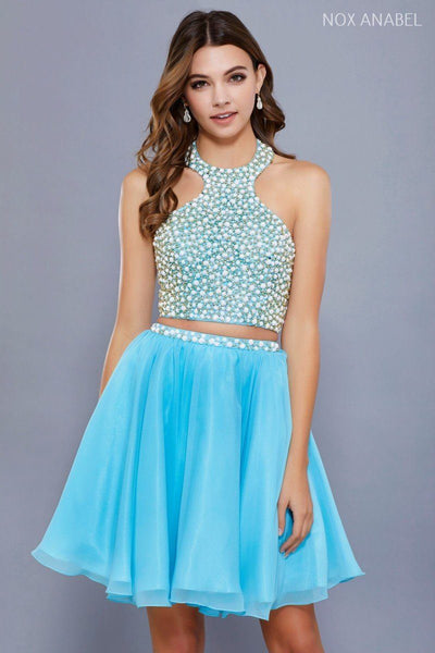 Short Two Piece Halter Dress with Beaded Top by Nox Anabel 6257 – ABC ...