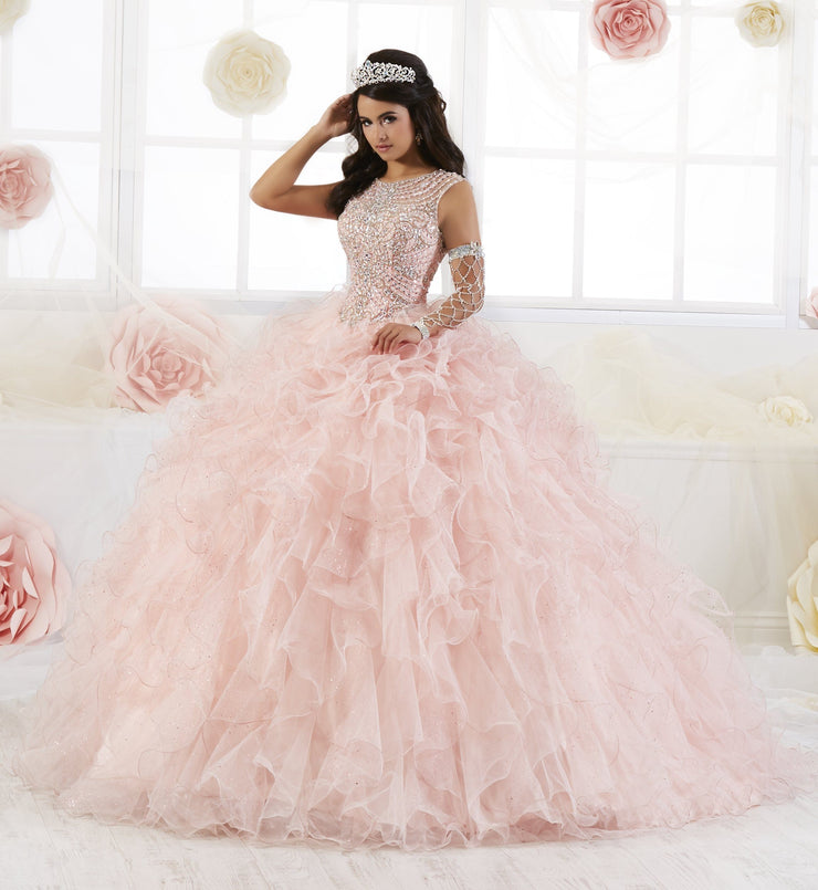 pink ruffled quinceanera dresses