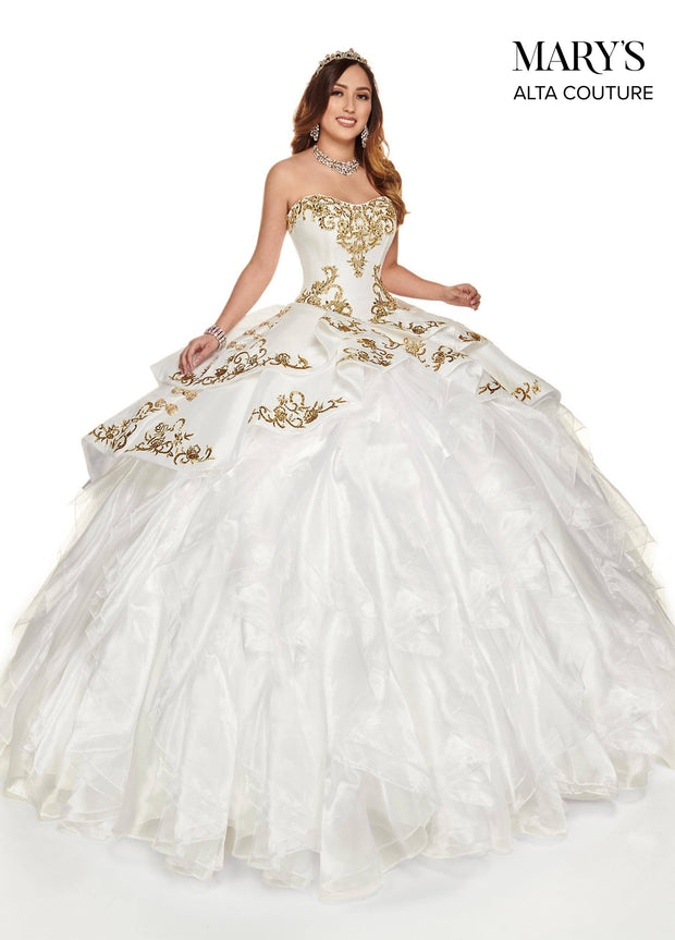 white and gold charro quince dress