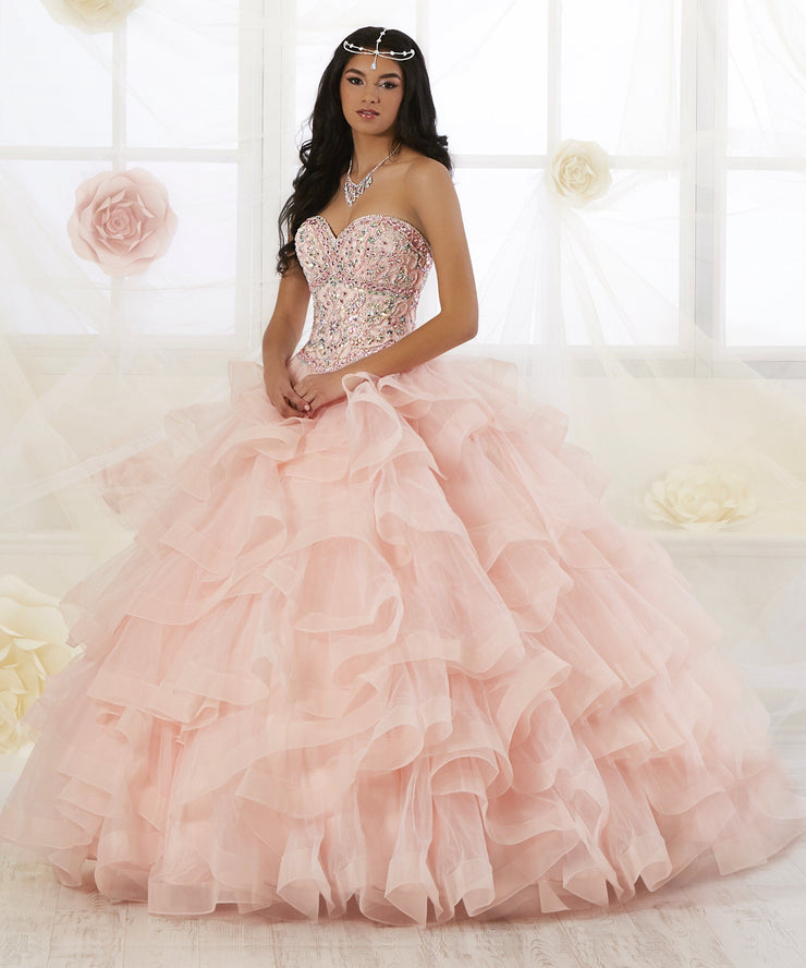 pink ruffled quinceanera dresses