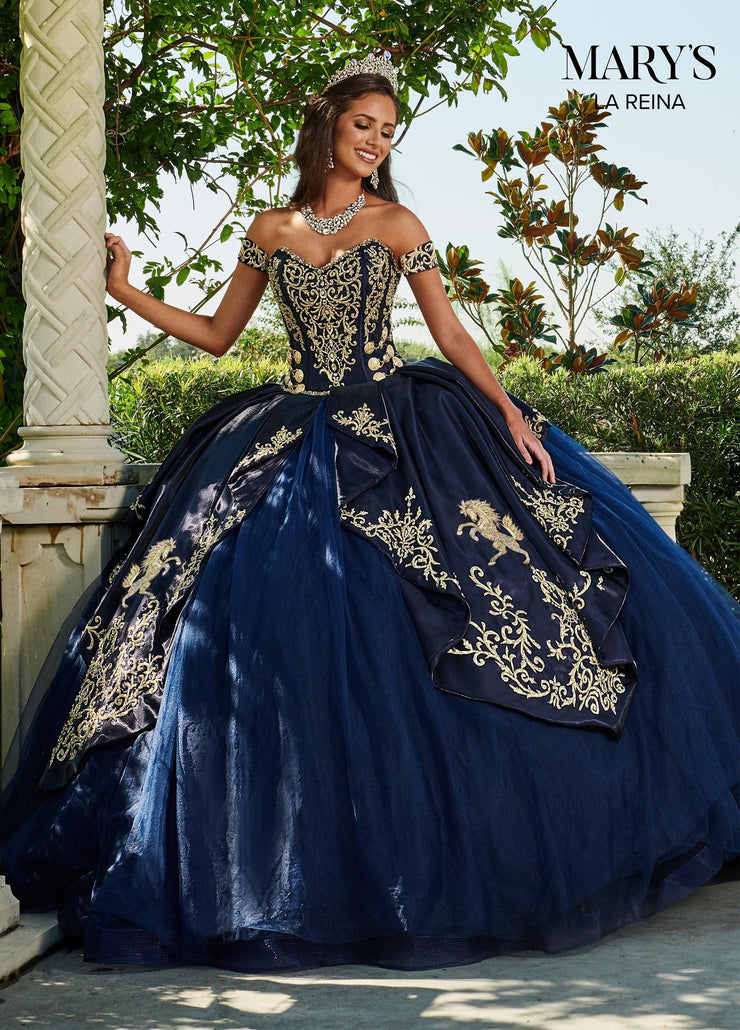 navy blue and gold quince dress