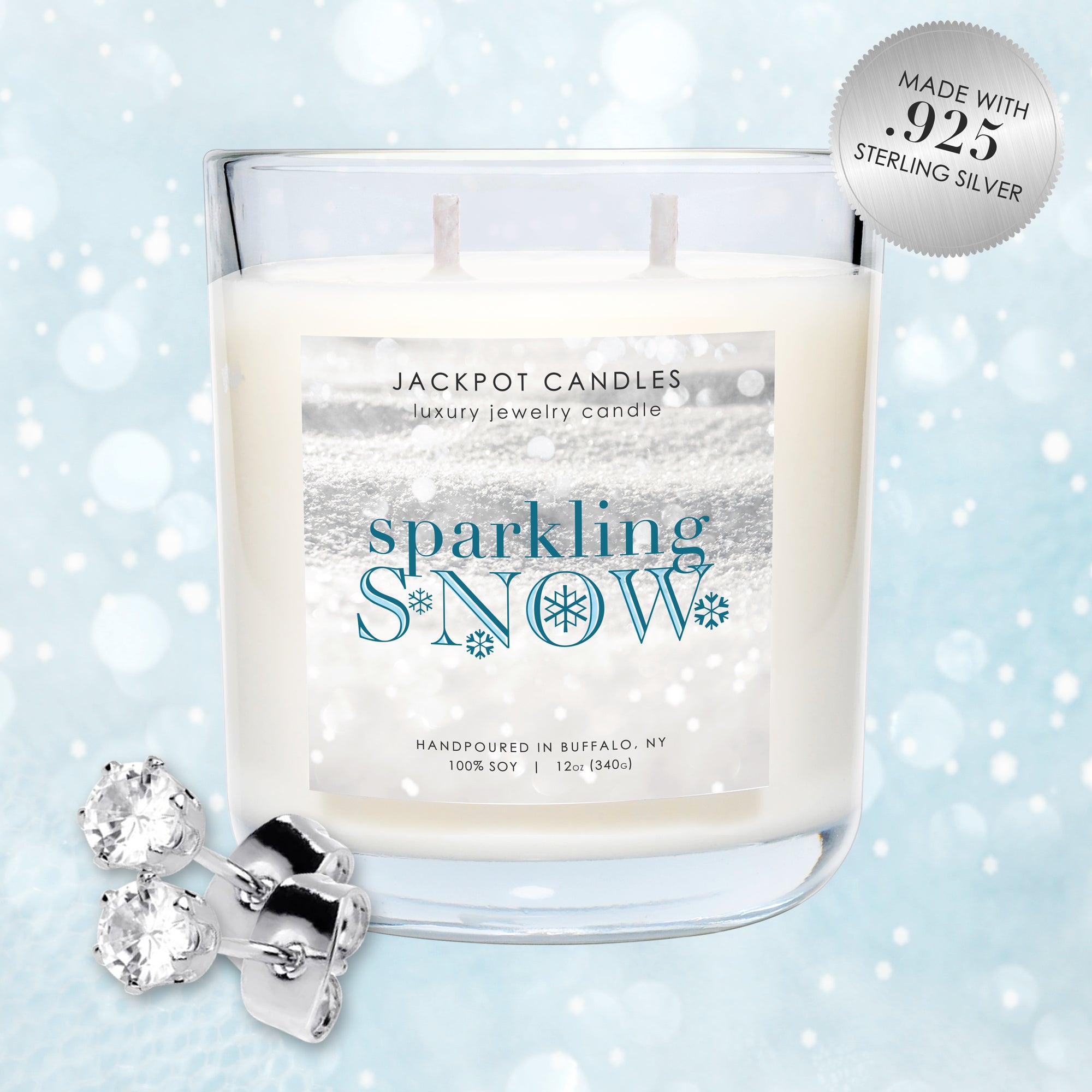 Glistening Snow Silver Glitter Jar Candle, 14 oz.