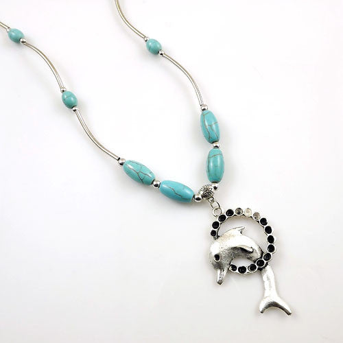 Tibetan Silver Turquoise Vintage Dolphin Necklace – Dolphins Galore