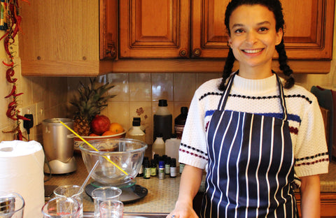 Founder Melissa in her kitchen where she manufactures the products