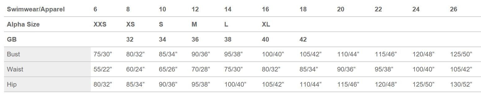 Speedo Womens Sizing Guide – School Sport Victoria