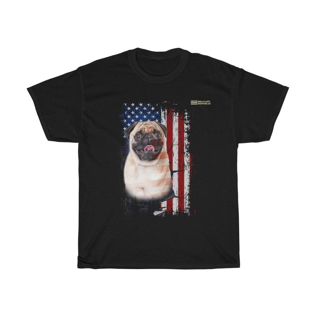 Pug Dog with Distressed USA Flag Patriotic T-shirt – Military Republic