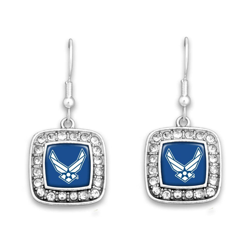 U.S. Air Force Crystal Square Earrings Military Republic