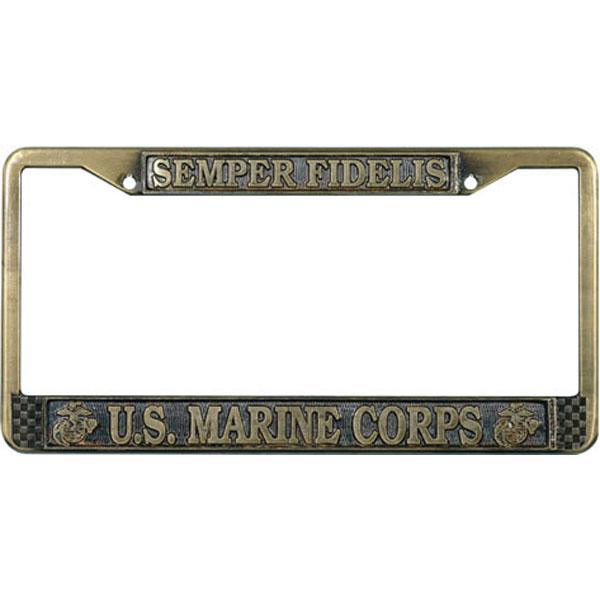 USMC Fidelis Antique Brass License Plate Frame – Military Republic