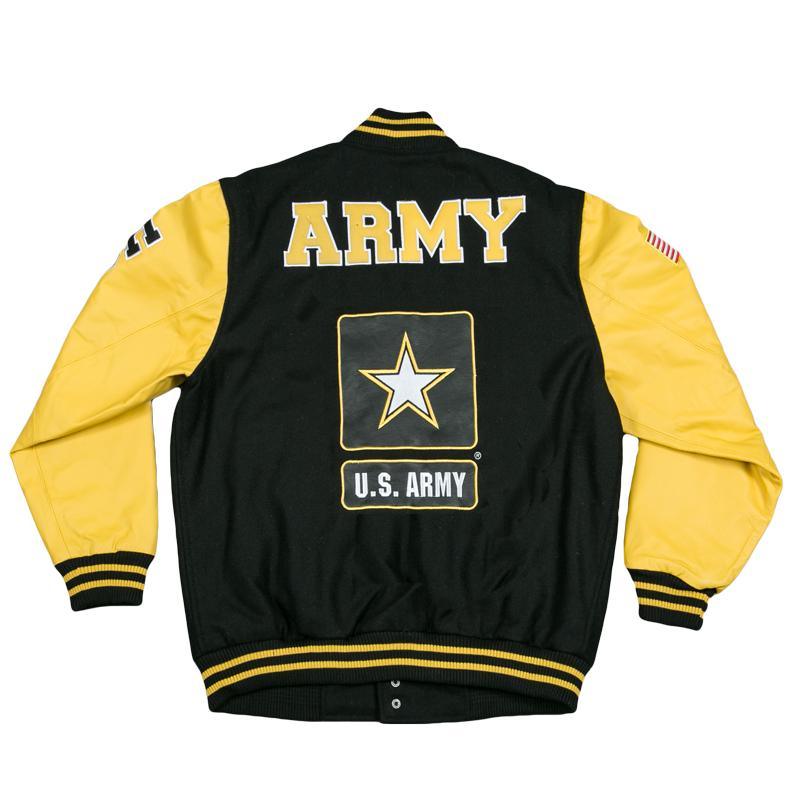 U.S. Army Varsity Jacket with Leather Sleeve Yellow/Black Military