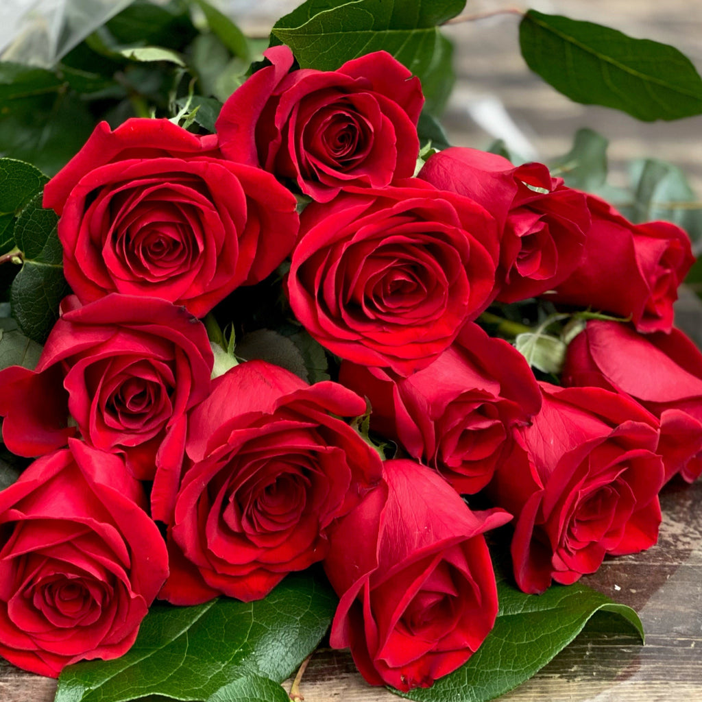 Dozen Red Rose Bouquet Flower Deco