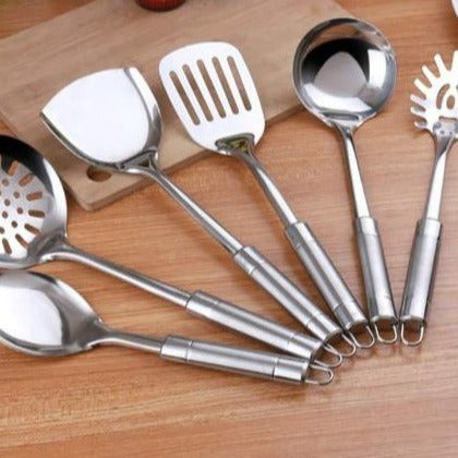 Cooking Utensils With Stand - Stainless Steel - Set Of 7-DINING + KITCHEN-PropShop24.com