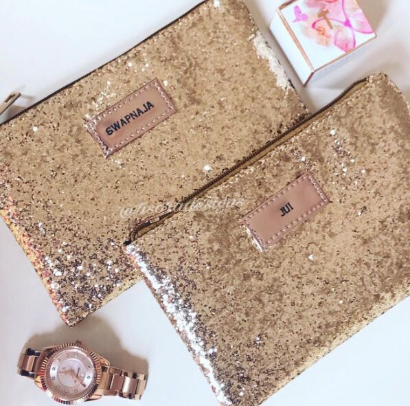 gold glitter wristlet