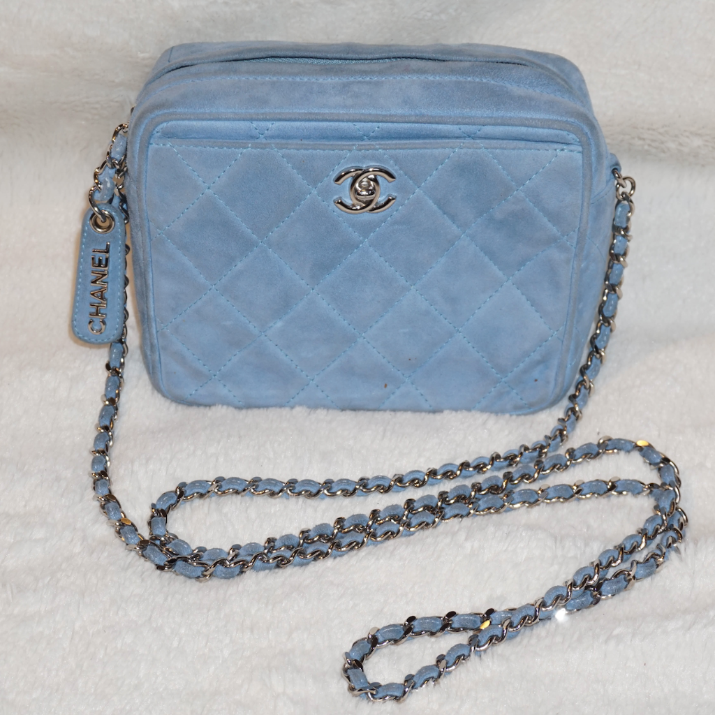 blue suede chanel bag