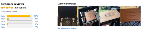 Customer reviews of personalized flask set.